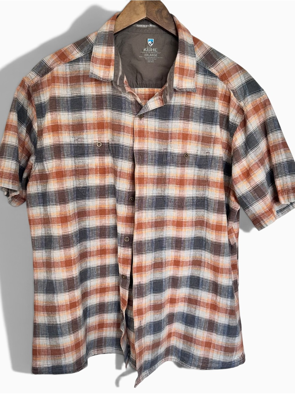 KÜHL Skorpio Plaid Shirt Mens XXL Rustic Sun Linen Blend Short Sleeve 7218